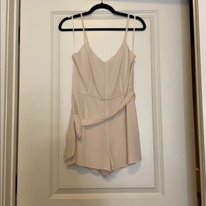 Nude Romper with Tie Belt